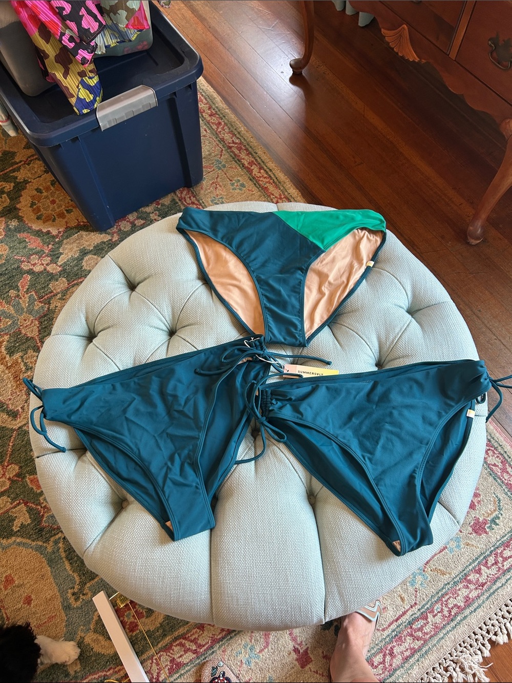 summersalt Teal & Green Tie-Side Bikini Bottoms